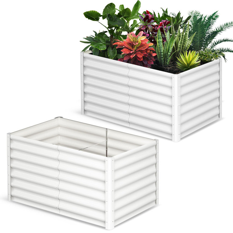 Galvanized Steel Raised Garden Bed Kit – Heavy-Duty 6x3x2FT Rectangular Outdoor Planter Box for Vegetables, Flowers, Herbs (White, 2-Pack)