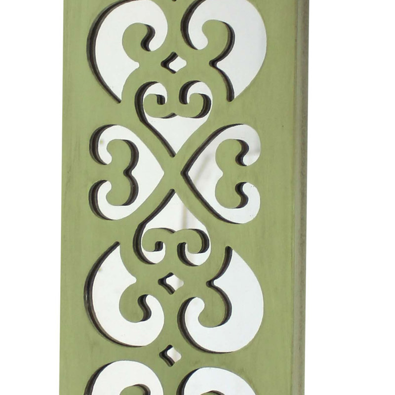 Porte-bougie en bois à motif quadrilobe avec insert de miroir, vert