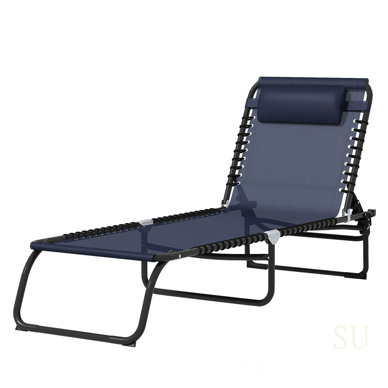Folding Chaise Lounge Pool Chair, Patio Sun Tanning Chair, 4-Position Reclining Back, Breathable Mesh Seat For Beach And Yard