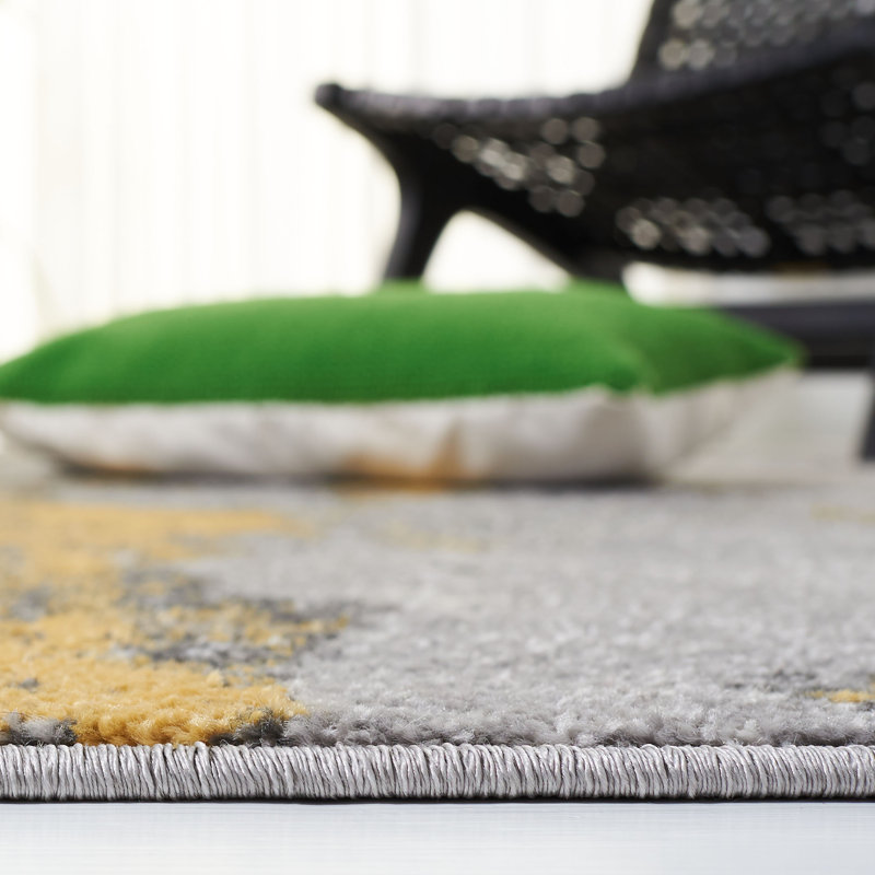 Riebe Abstract Power Loom Polypropylene Area Rug in Grey/Yellow, Rectangle 3' x 5'