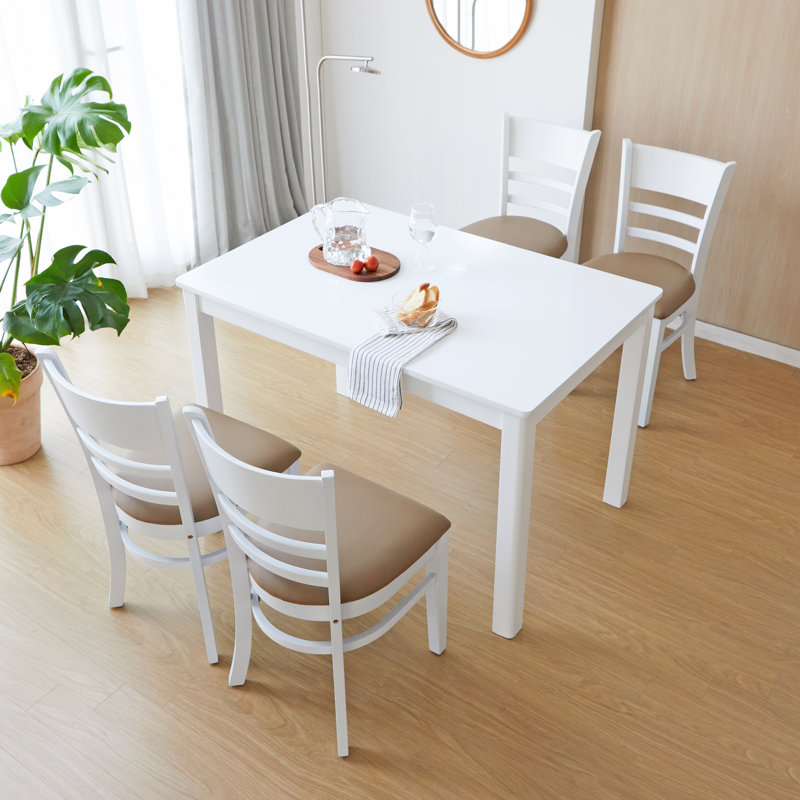 Zida Solid Wood Modern Upholstered Ladder Back Side Chair Set of 2, White