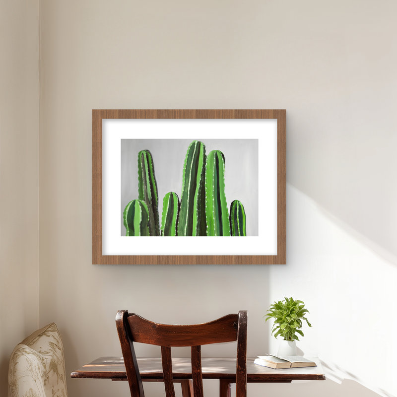 Bougies de cactus - motif floral botanique encadré, H 16 po x l 20 po, Brun