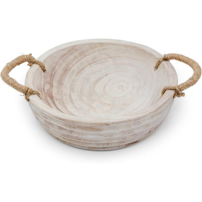 Decorative Wooden Bowl with Hemp Rope Handles
