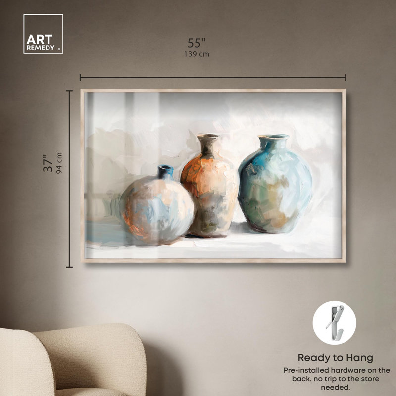 «Sandswept Urns Farmhouse Art» par Art Remedy, H 37 po x l 55 po, Crème, crème