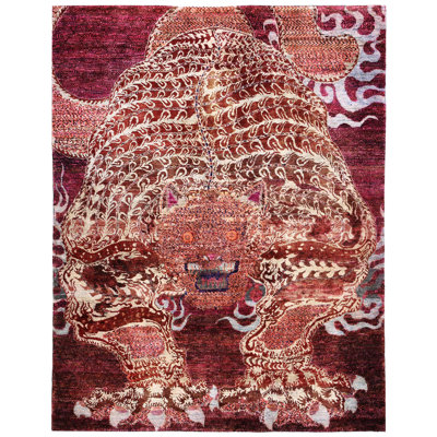 Red Alchemy Contemporary Silk Rug - 4' x 5'5""