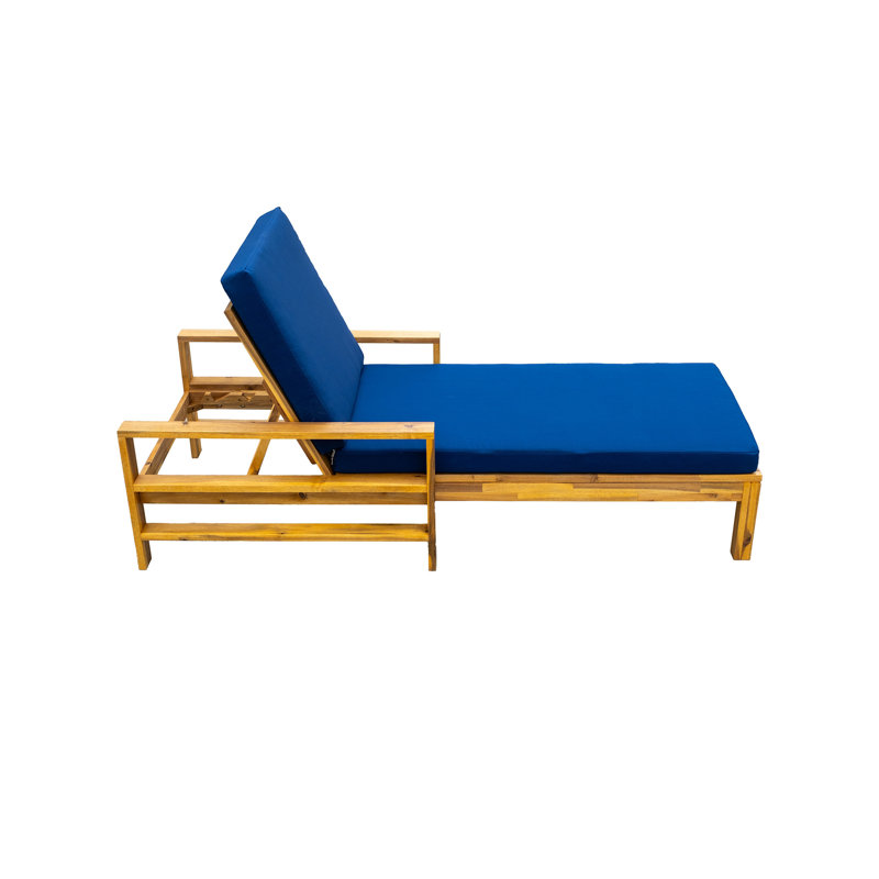 Méridienne d'extérieur à dossier réglable en bois d'acacia, convenant aux jardins, terrasses et bord de piscine, Bleu