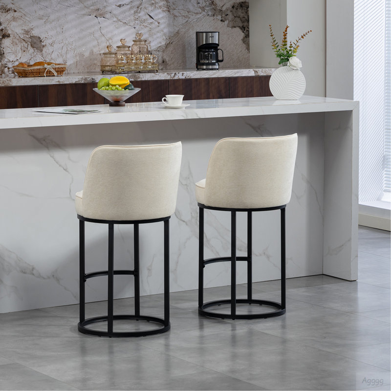 Ensemble de 2 tabourets de bar à hauteur de comptoir, tabourets de bar moderne avec dossier, tabourets de bar rembourrés en tissu de lin pour îlot de cuisine