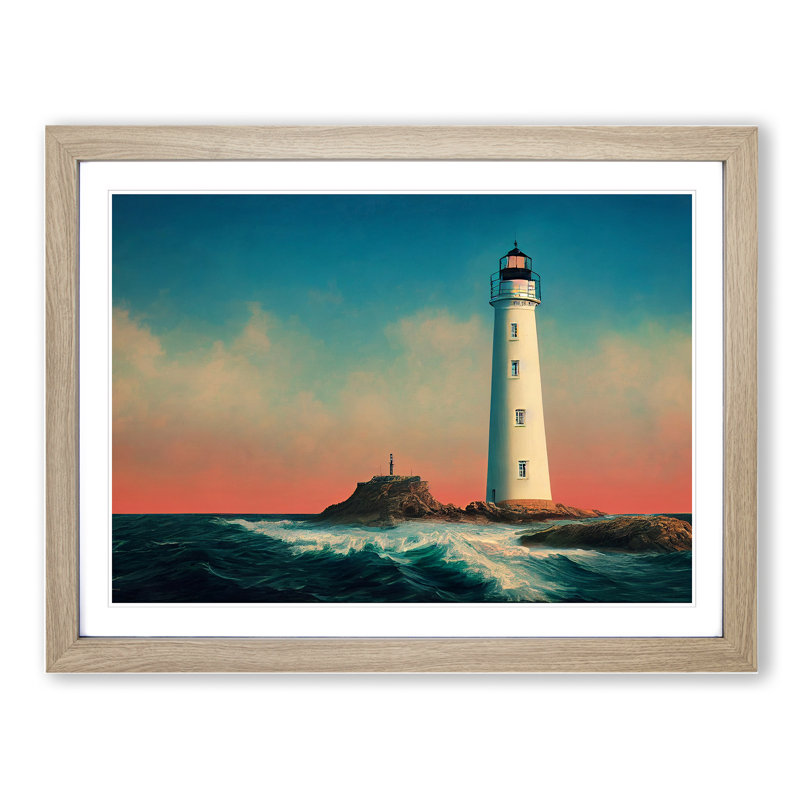 Charismatic Lighthouse - Framed Print, 46cm H x 64cm W x 2cm D, Oak
