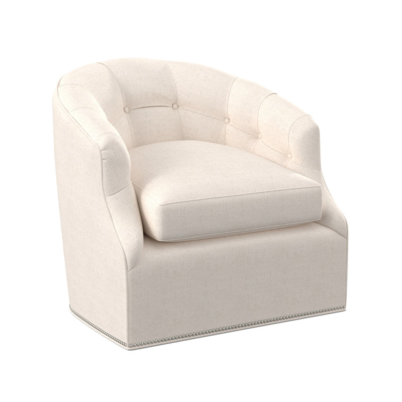 Calvert Sunbrella® Boucle Swivel Tufted Barrel Chair, Venice Ivory 100% Polyester, Pewter Small