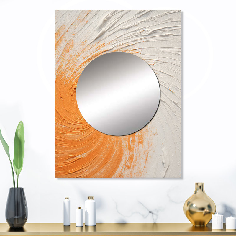 Spirale minimaliste orange et blanc - miroir en spirale, miroir mural orange unique, impression d'art en métal, 32 po x 24 po