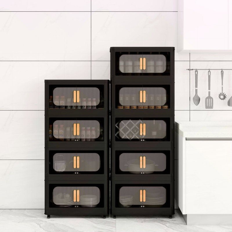 Armoire de rangement pliante latérale 24 po, 5 niveaux, 23,62 po x 13,78 po x 59,84 po, bacs de rangement pliables avec porte magnétique, armoire de rangement en plastique avec roues