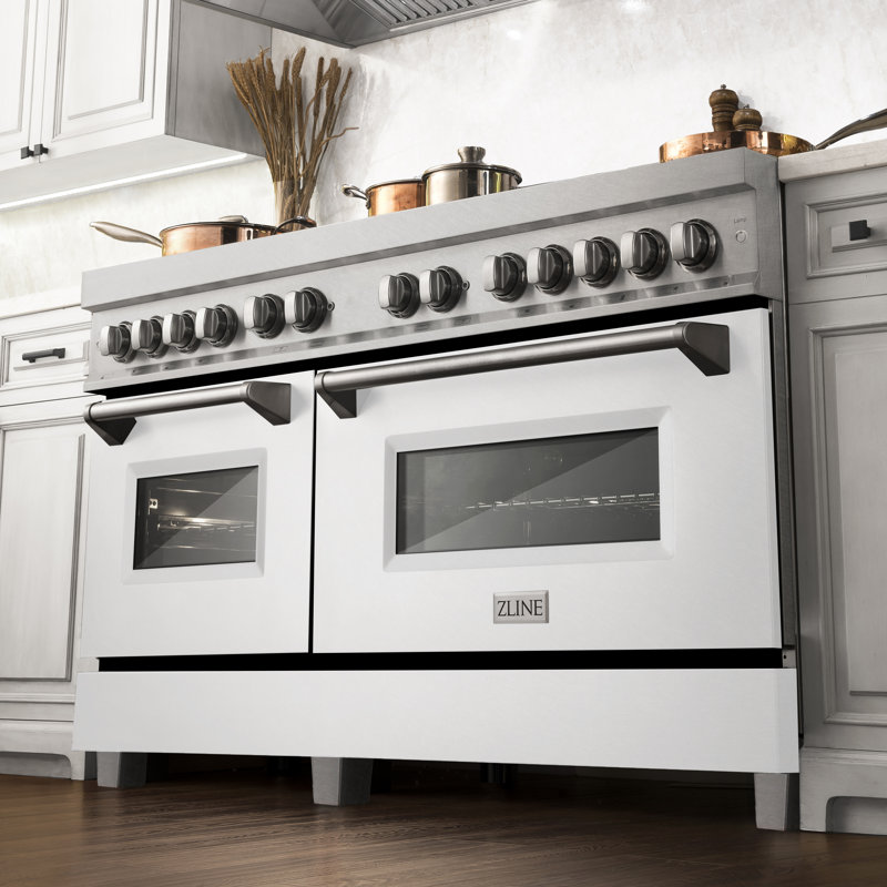 ZLINE 60" Legacy Dual Fuel Range, Satin Stainless Steel and White Matte