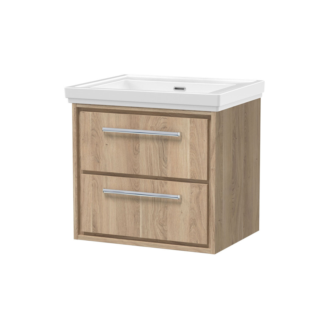 Hudson Reed Bleached Oak Lille Woodgrain Wall Hung 2 Drawer Vanity Unit And Classique Fireclay Basin | | Mfc | 600Mm - Image 3