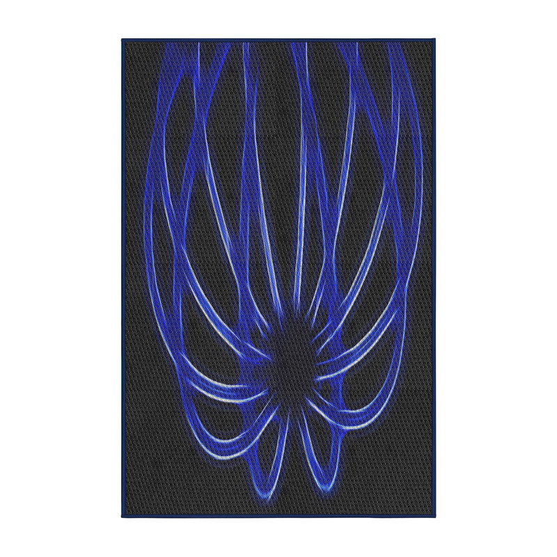 Laine tissée à la machine à motifs géométriques et polyester bleu marine/noir Tapis décoratif, Rectangle 5 pi x 7 pi