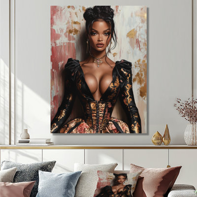 Femme brune foncée en robe de style victorien - décoration murale femme cabaret