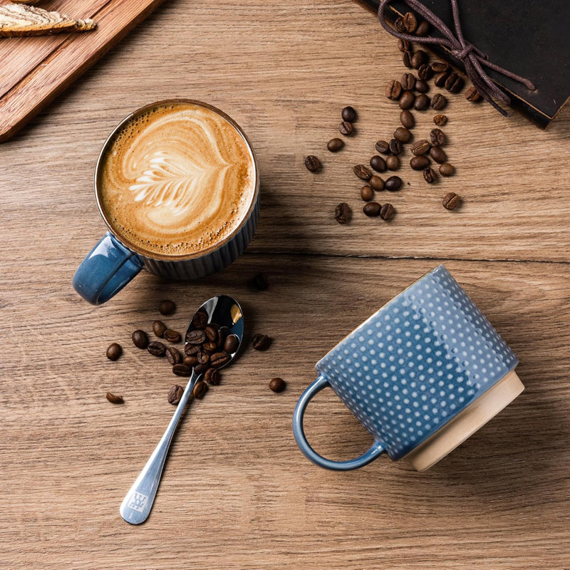 12 OZ Stackable Coffee Mugs, Ceramic Coffee Mugs with Texture Patterns for Man,Woman
