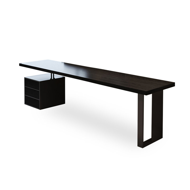 Bureau rectangulaire rétro en bois massif avec 3 tiroirs, H 29,53 po x l 62,99 po x P 23,62 po, Retour à droite
