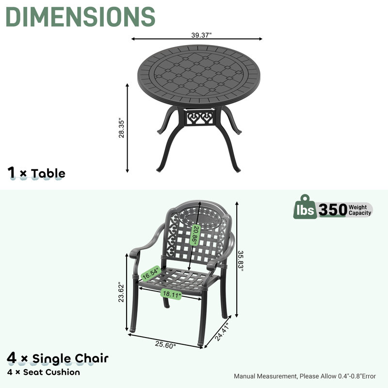 Reontae 4 - Person Patio Dining Set with Round Table , Cushions Included