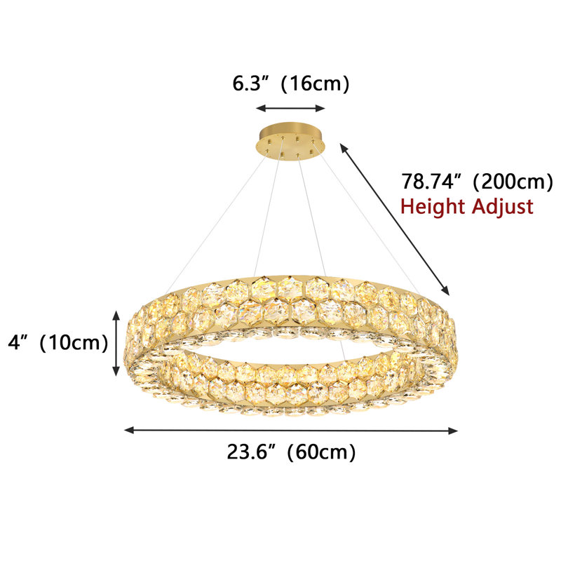 Crystal Ring Dimmable Chandelier, Gold