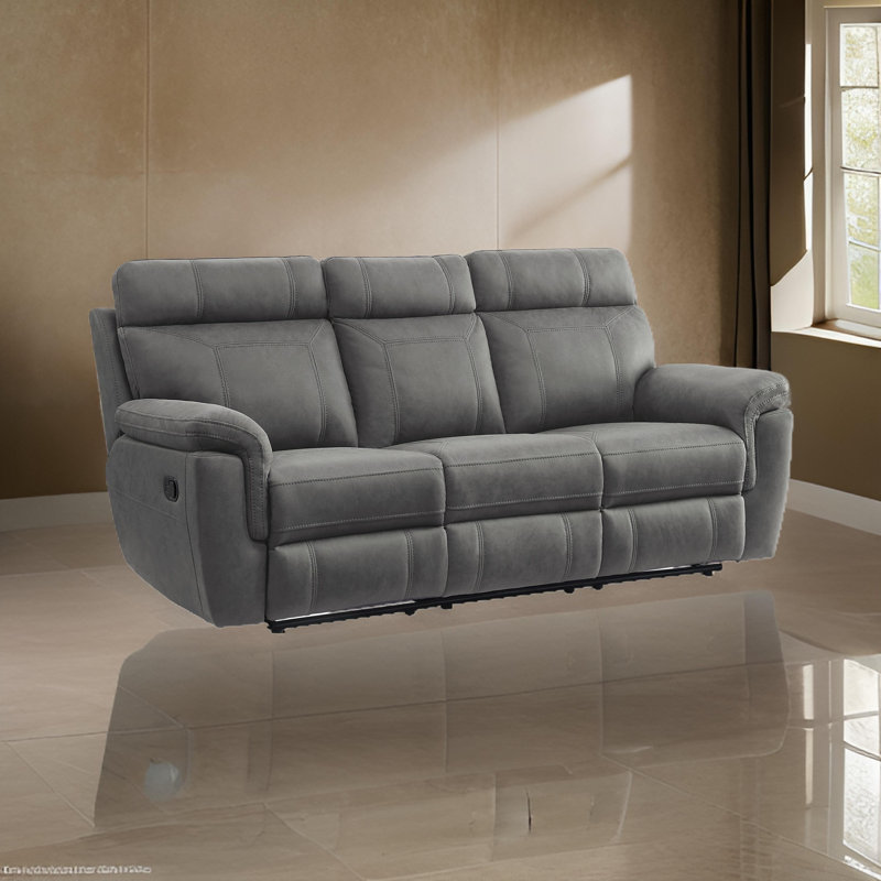 Semone 84.5'' Upholstered Reclining Sofa, Grey Microfiber/Microsuede