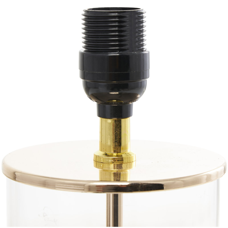 Glass Transparent Base Gold Table Lamp with Drum Shade, 25"" H x 14"" W x 14"" D
