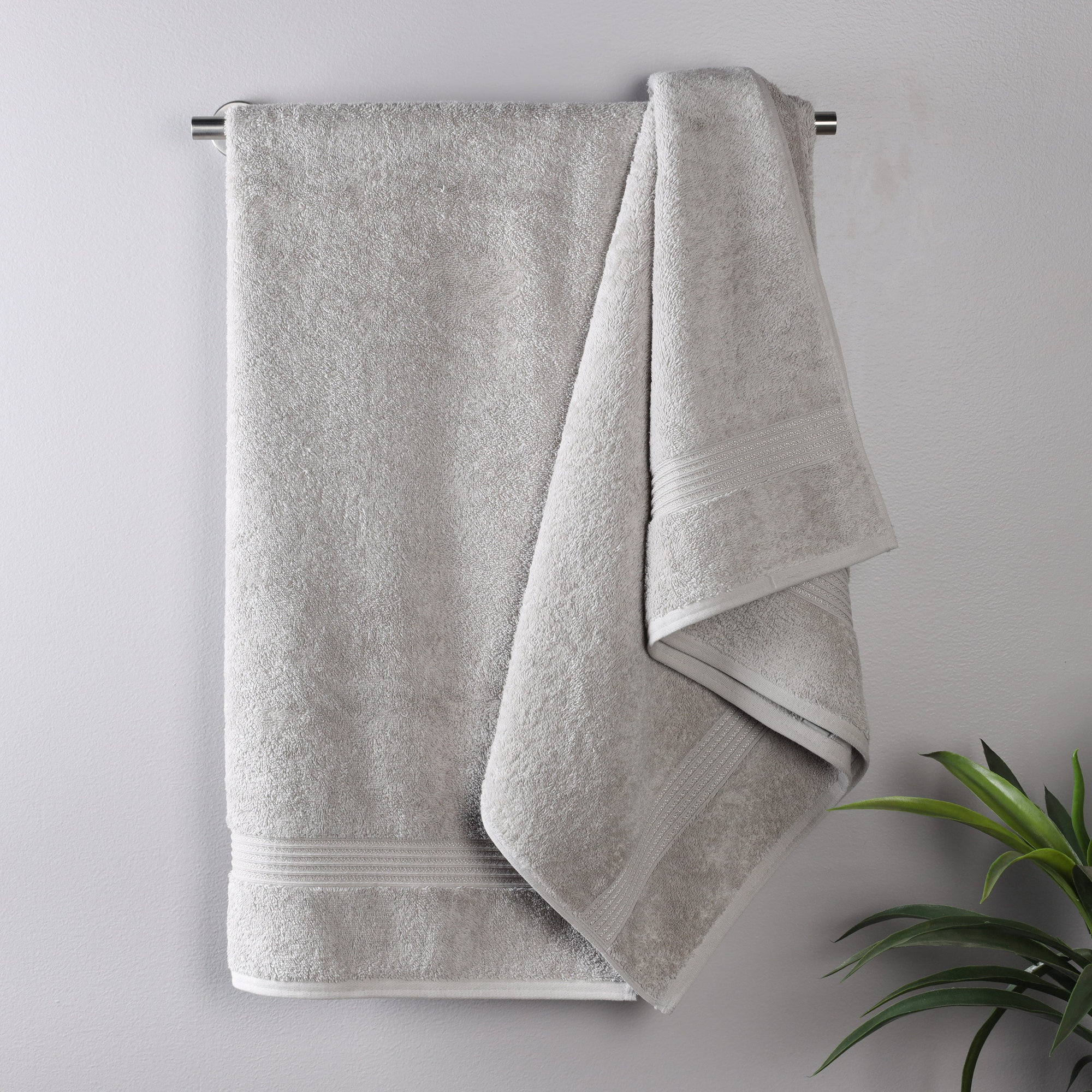 Oleg Egyptian-Quality Cotton Highly Absorbent Medium Weight Bath Sheet Set, Silver, Bath Towels - 2 Pack