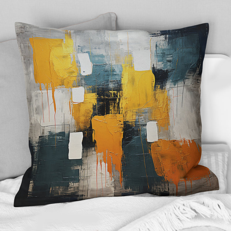 Coussin Bliss Of Happiness en jaune et bleu VI - Abstract Collages