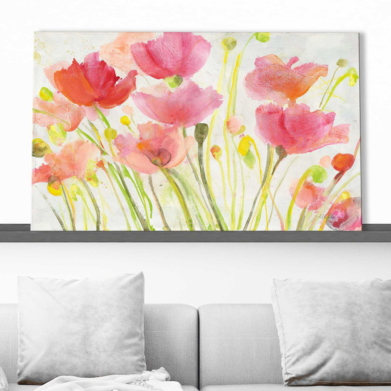 Coquelicots fluorescents - Peinture, Toile tendue, H 36 po x l 60 po x P 1,5 po