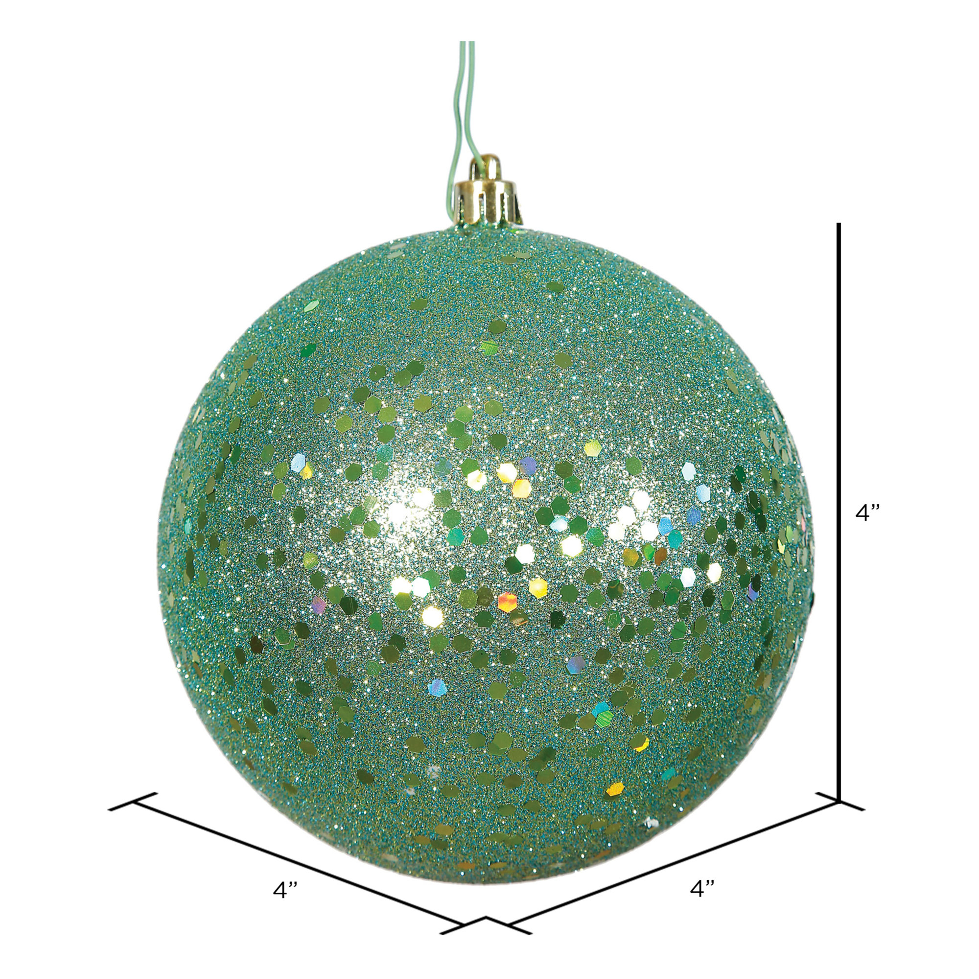 Holiday Décor Ball Ornament, 4" H x 4" W x 4" D, Seafoam Sequin