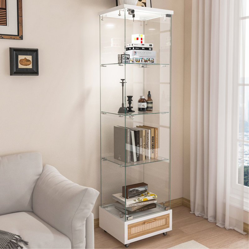 Vitrine moderne en verre avec tiroir, Blanc