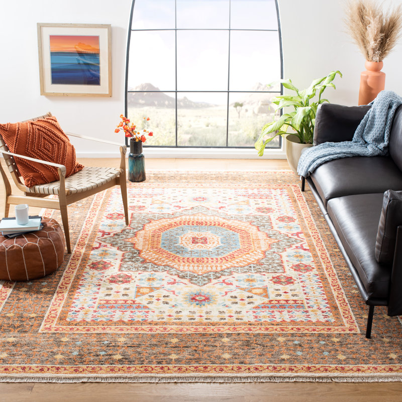 Tapis beige / gris anthracite en laine / coton noué à la main, Rectangle 6 pi x 9 pi