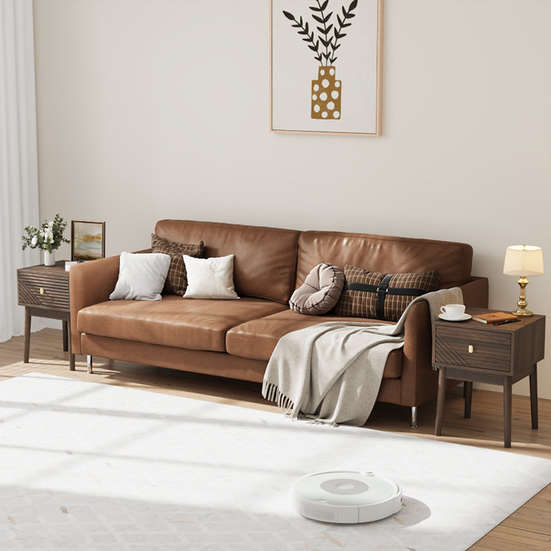Ensemble de tables de bout en noyer moderne avec poignées en métal pour chambre à coucher