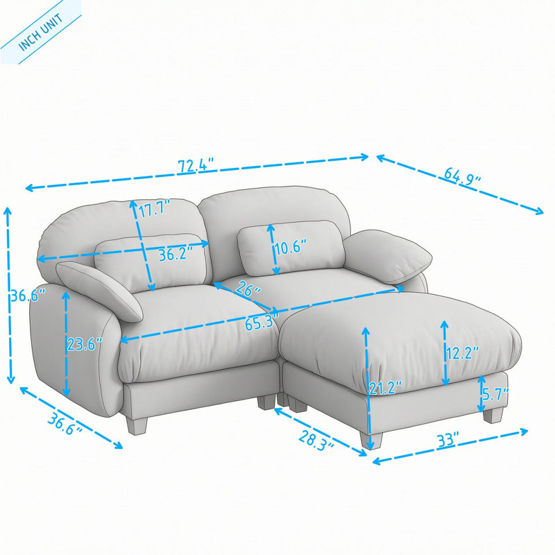 Canapé d'angle 2 places avec pouf amovible, Brun