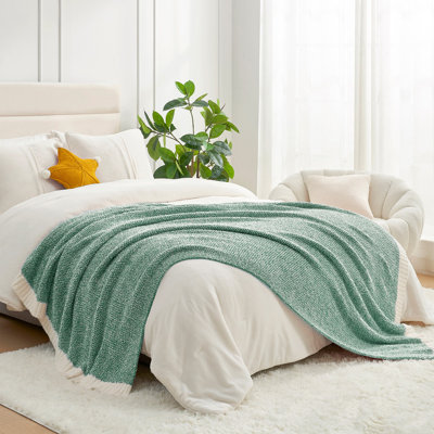  Heather Knit Throw Reversible Throw Blanket Soft Feather Yarn Blanket For Sofa, Bed, Gift