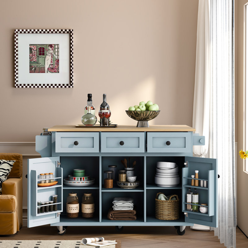 Britzel Wood Kitchen Cart, Blue