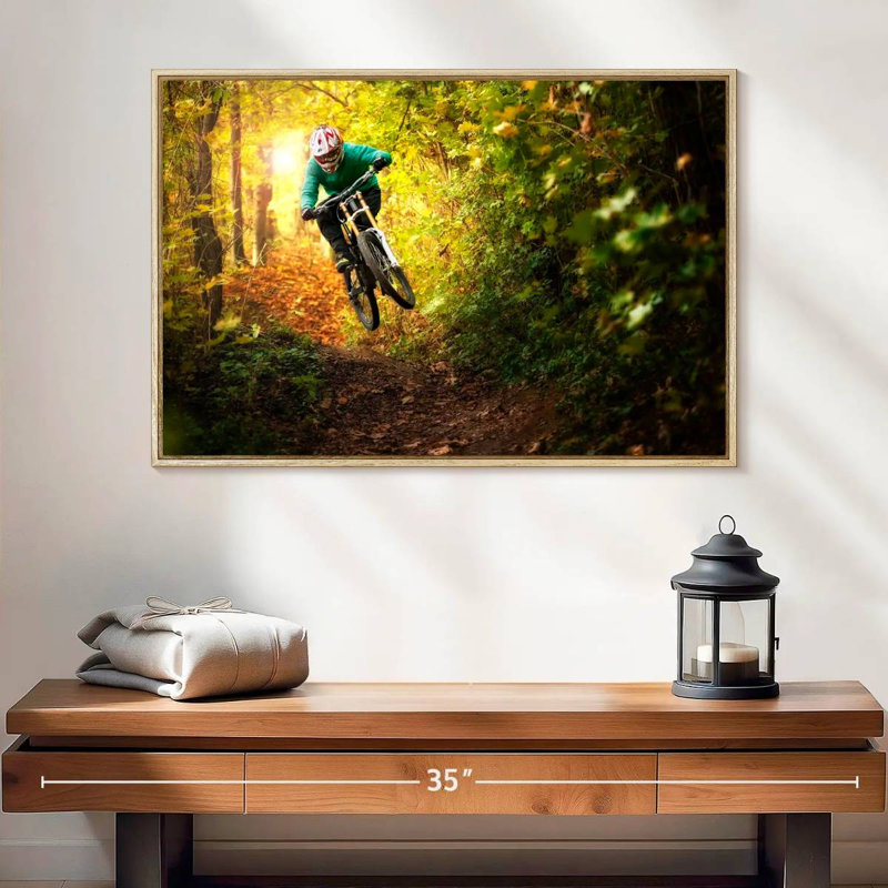 Forest Mountain Bicycle, Floating Frame Natural Wood, 25" X 17"