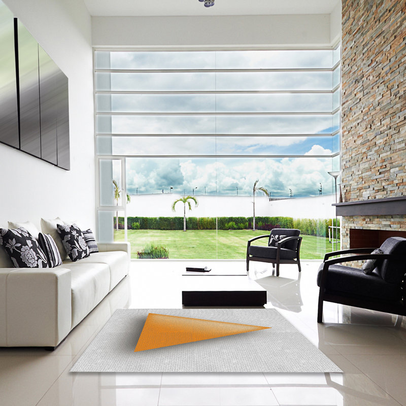 Tapis gris/zone orange à motifs, Carré 5 pi