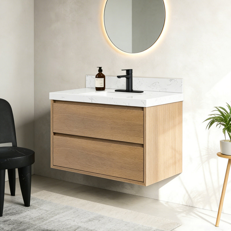 Tiroirs de meuble-lavabo mural Modern, 36", Chêne