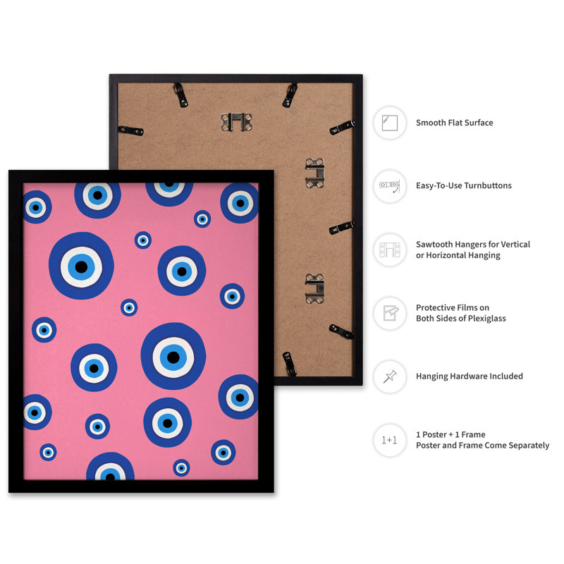 Motif traditionnel de mauvais œil, Cadre noir, Affiche, H 12 po x l 16 po