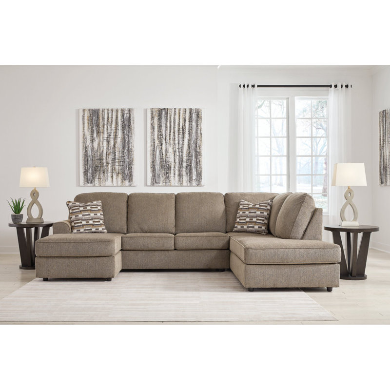 Canapé modulaire 2 pièces avec méridienne Akaycia, Polyester brun, Orienté à droite