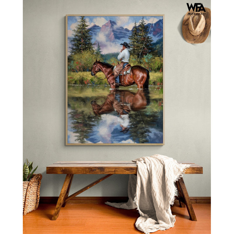 Cowboys Crossing River Painting Print, Horse River Art, Wild Farm Horse Decor Idea, Old West Ranch Inspired Home Remodel Print
