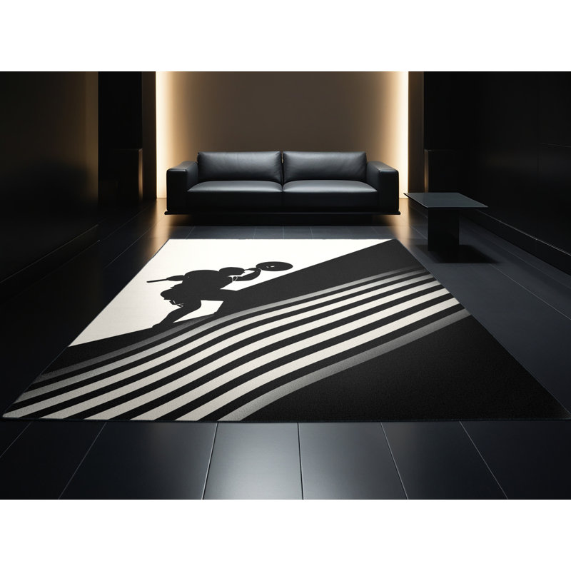 Machine Washable Marvale Weightlifting Clean Jerk Olympic Sleek & Chic Modern Arc Rug in Gray – Black Binding, 5x8