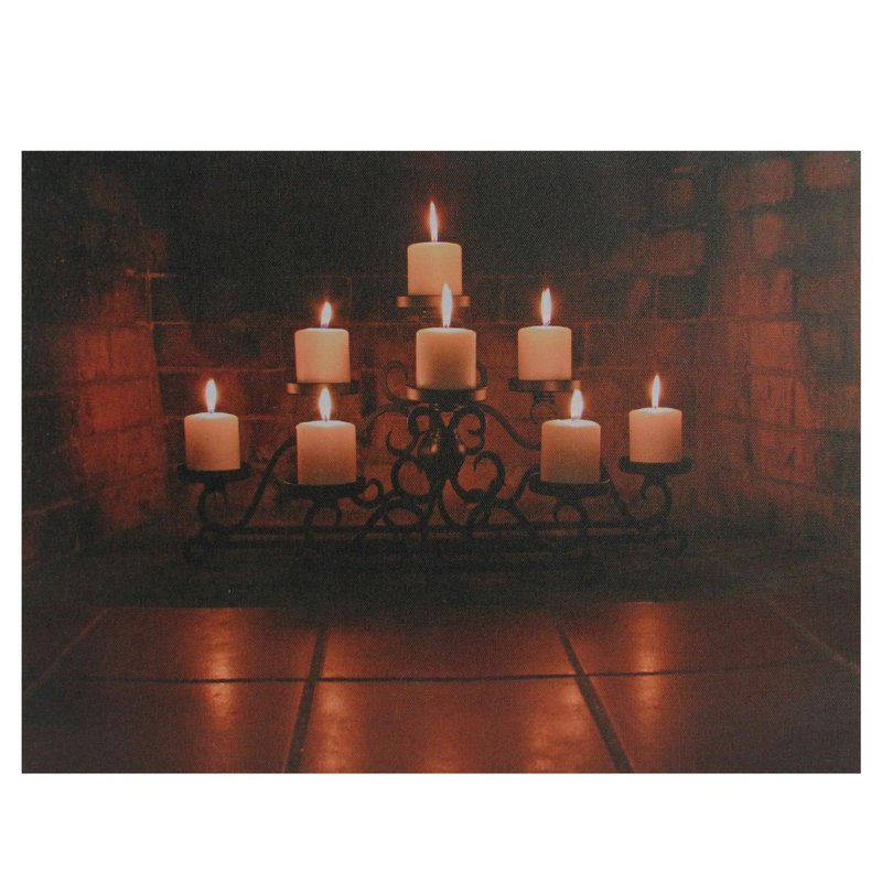 LED Lighted Flickering Candles Orange Canvas Wall Art 12" x 15.75"