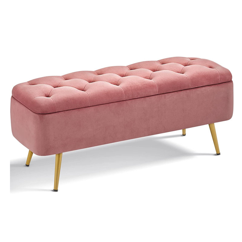 Upholstered Storage Bench, Pink