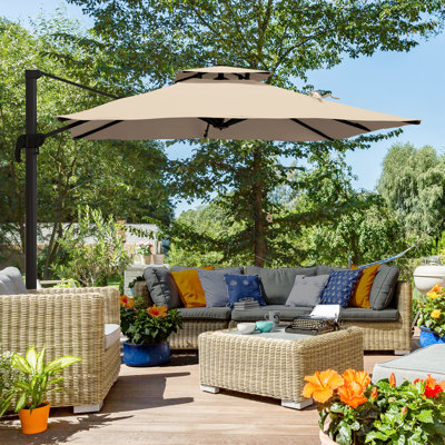 Parasol de patio en porte-à-faux 10 pi, surplomb kaki
