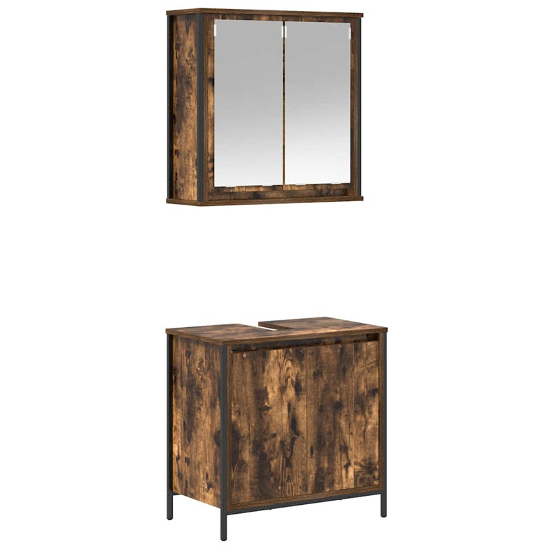Vanity & Mirror Set, Dark Wood