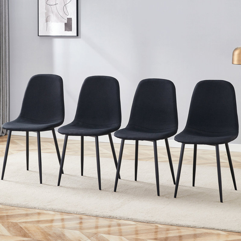Ensemble de salle à manger noir avec pieds en métal pour un siège moderne 4 pièces, Noir, Noir