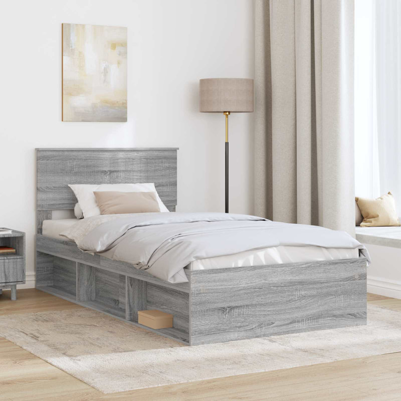 Solid Wood Bed, Single (3'), Grey Sonoma