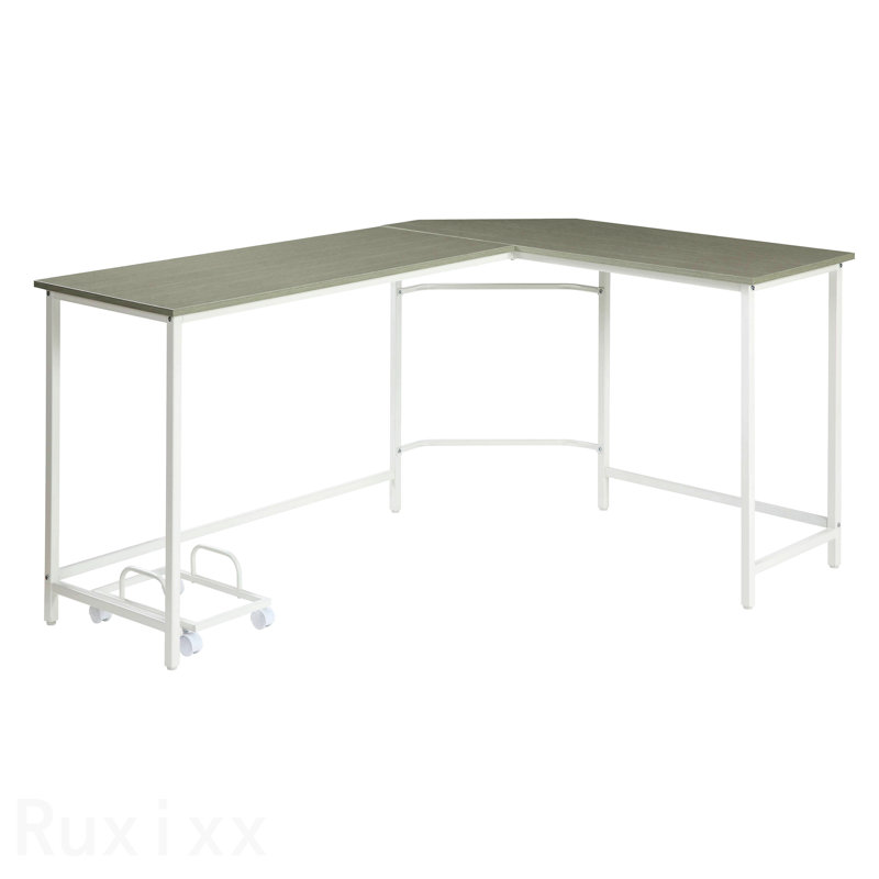 Bureau d'ordinateur en L gris et blanc
