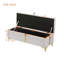 Revêtement beige avec pieds en métal, rangement pour la chambre à coucher et le salon, rembourrage haute résilience, banc élégant 47,2 X 15,6 15,8 po, décoration de chambre, sièges confortables, bande dorée-854072643